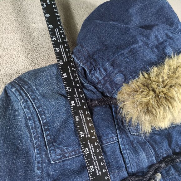 Vintage Ralph Lauren Jeans Co Women’s S Denim Toggle Coat Faux Fur Hood Plaid - Picture 14 of 16